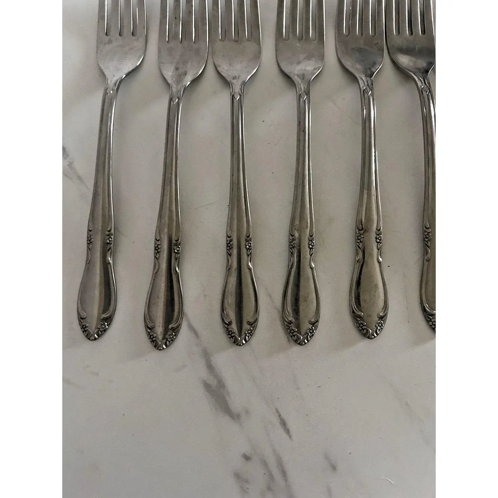 Vintage Oneida Stainless Steel Chateau Flatware Dinner Forks Floral Set of 8 BxA